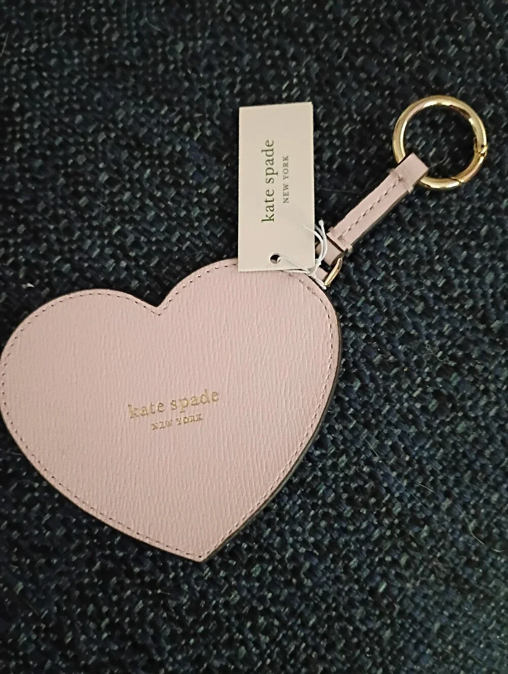 KATE SPADE Pink Heart Key & Card Holder with Glitter Script